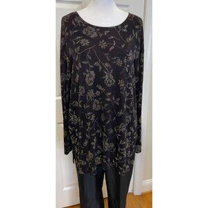 Vtg Impressions Womens Slinky Floral Glitter Top Size L NYE Dark Fairy Indie 90s